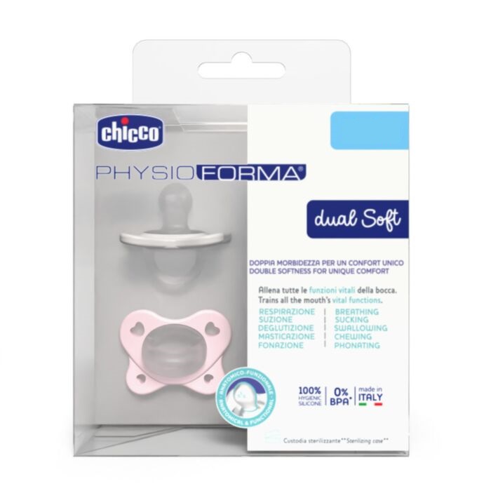 Πιπίλες Chicco όλο σιλικόνη PhysioForma® Dual Soft ΡΟΖ 2-6m