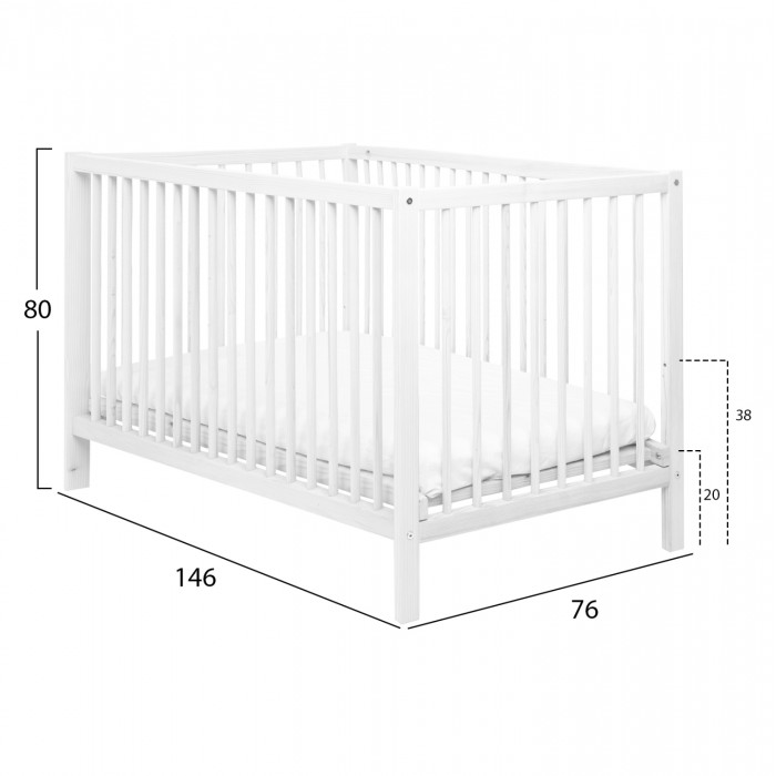 Baby Cradle Wooden Two Levels Miko White