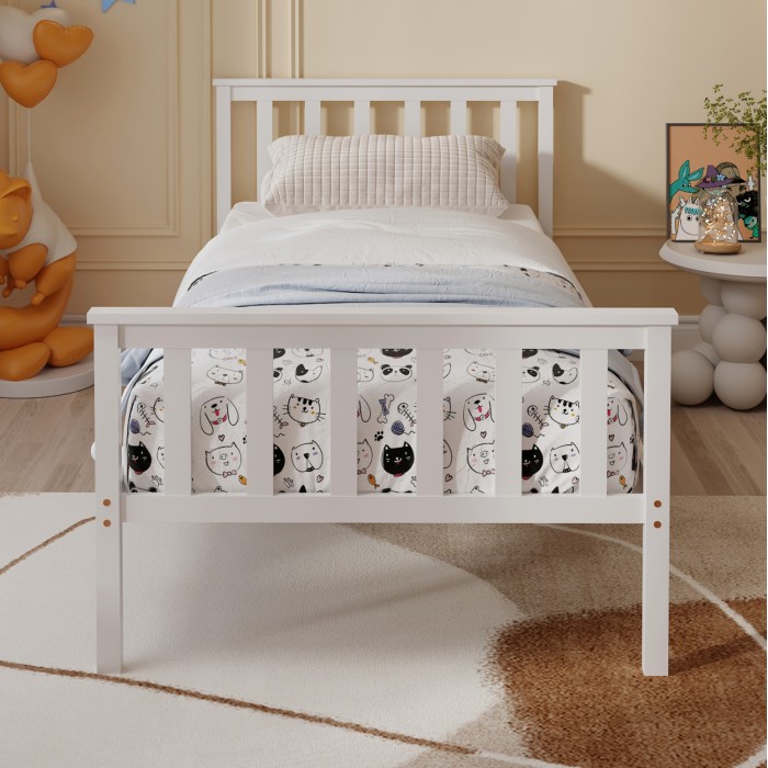 Gimly Bed Solid Pine Wood White