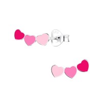 Silver 3 Hearts Stud Earrings