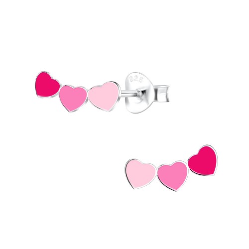 Silver 3 Hearts Stud Earrings