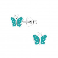 Silver Butterfly Stud Earrings Turquoise