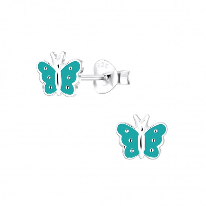 Silver Butterfly Stud Earrings Turquoise