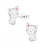 Silver Cat Stud Earrings