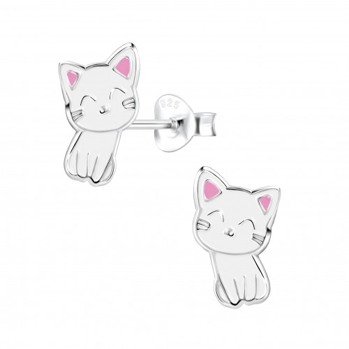 Silver Cat Stud Earrings