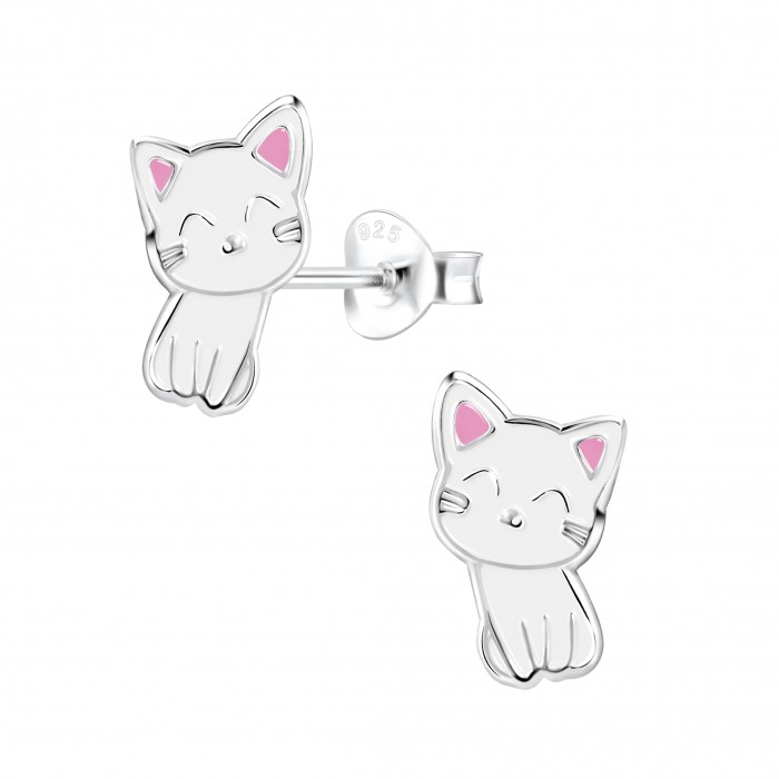 Silver Cat Stud Earrings