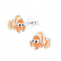 Silver Clown Fish Stud Earrings