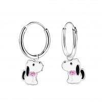 Silver Dog Charm Hoop Earrings
