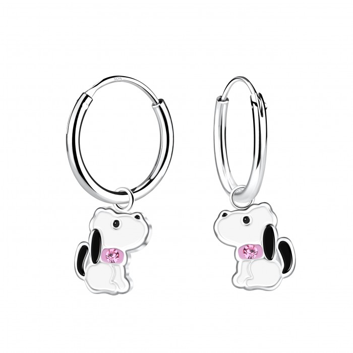 Silver Dog Charm Hoop Earrings