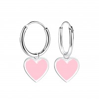 Silver Heart Charm Hoop Earrings