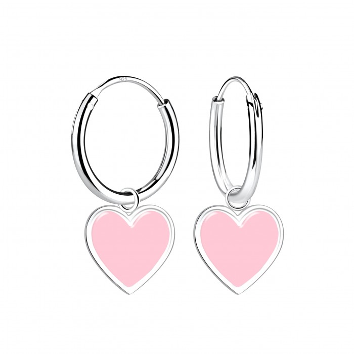 Silver Heart Charm Hoop Earrings
