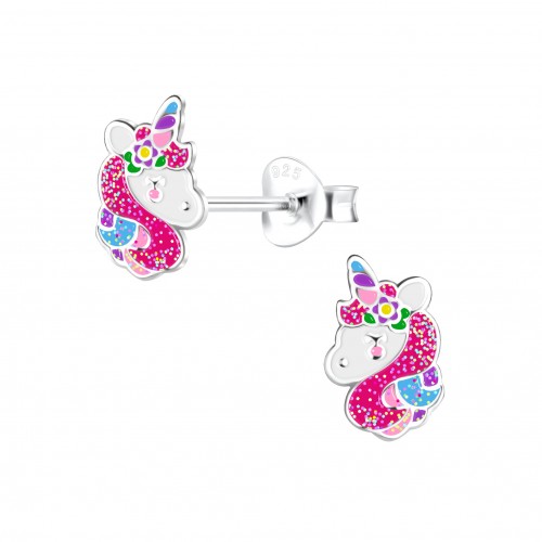 Silver Unicorn Stud Earrings