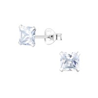 Square Cubic Zirconia Silver Stud Earrings 5mm