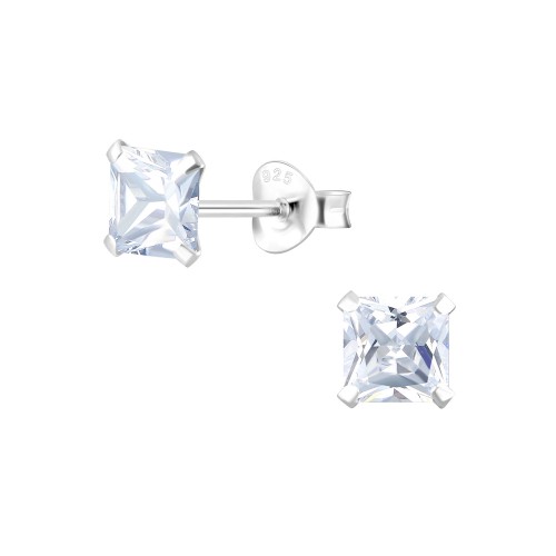 Square Cubic Zirconia Silver Stud Earrings 5mm