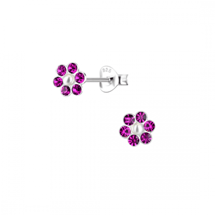 Silver Flower Stud Pearl Earrings