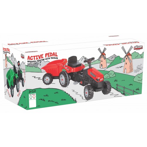 Tractor With Pedals And Trailer Green