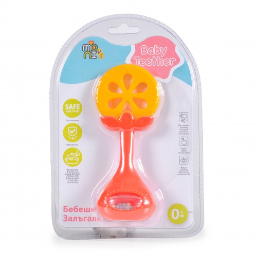 Κουδουνίστρα Με Μασητικό Πορτοκάλι Baby Rattle HE0139