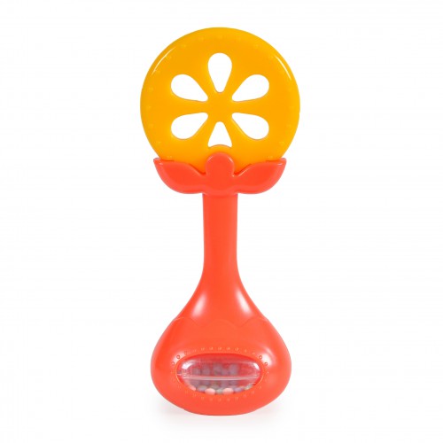 Κουδουνίστρα Με Μασητικό Πορτοκάλι Baby Rattle HE0139