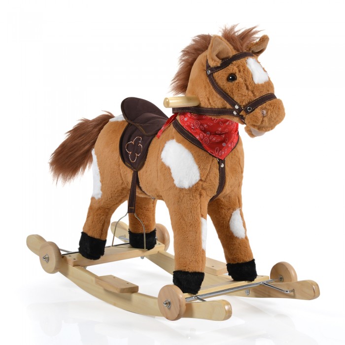 Plush Rocking Horse With Wheels Thunder Khaki WJ-302