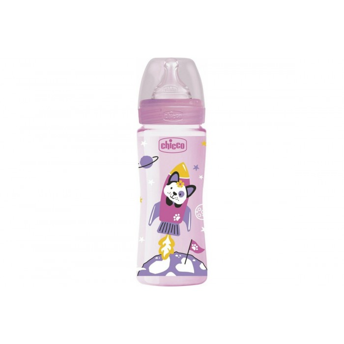 Plastic Bottle With Silicone Nipple Pink 330ml 4M +