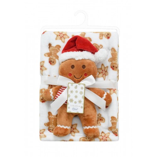 Christmas Plush Set 2 Pieces Gingerbread & Blanket White-Beige