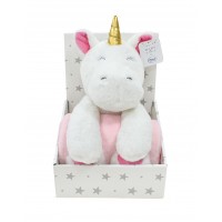 Plush Animal Set of 2 Pcs Bebe Unicorn & Blanket White-Pink