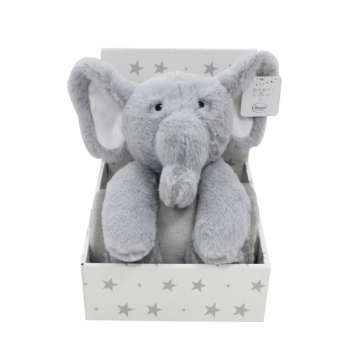 Plush Animal Set of 2 Pcs Bebe Elephant & Blanket Grey