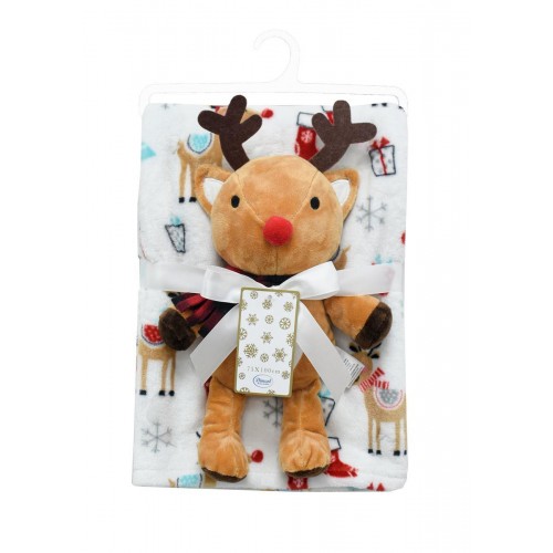 Christmas Plush Set 2 Pcs Reindeer & Blanket White