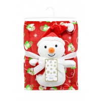 Christmas Plush Set 2 Pcs Snowman & Blanket Red