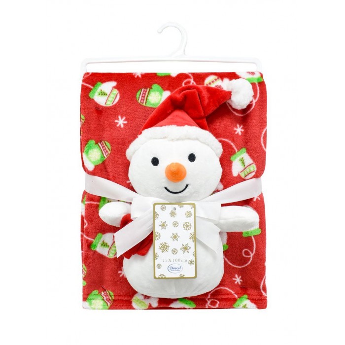 Christmas Plush Set 2 Pcs Snowman & Blanket Red