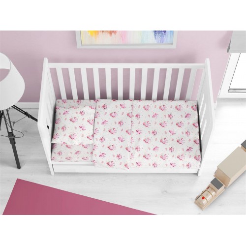 Set of Printed Sheets 3 Pcs Bebe Unicorn White/Pink