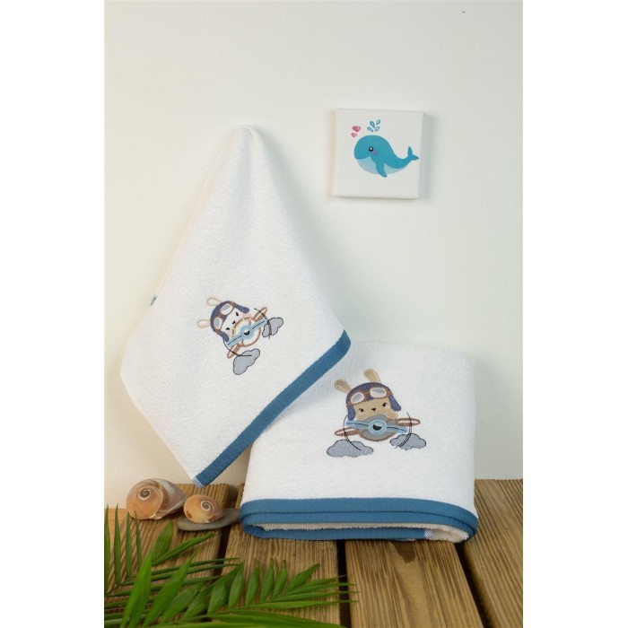 Towel Set 2 Pcs Airplane White