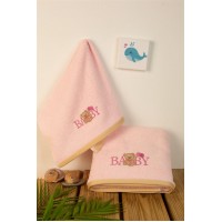 Set of 2 Towels Baby Bear Pink