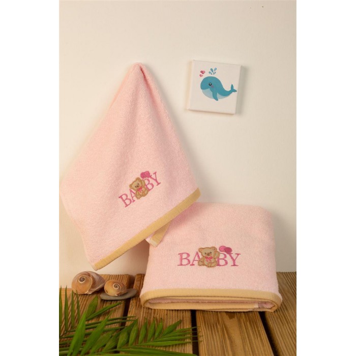 Set of 2 Towels Baby Bear Pink