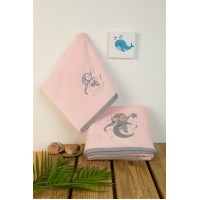 Set of 2 Towels Dreaming Elephant Pink