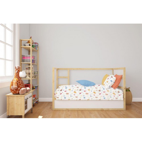 3 Piece Sheet Set Bebe Forest Animals White-Sky Blue