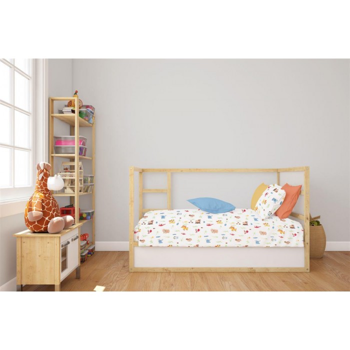 3 Piece Sheet Set Bebe Forest Animals White-Sky Blue