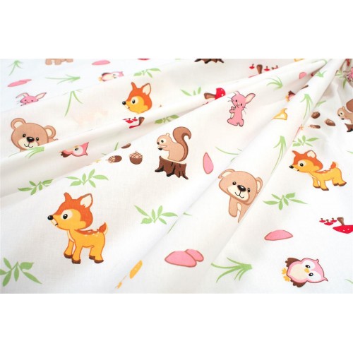 3 Piece Sheet Set Bebe Forest Animals White-Pink