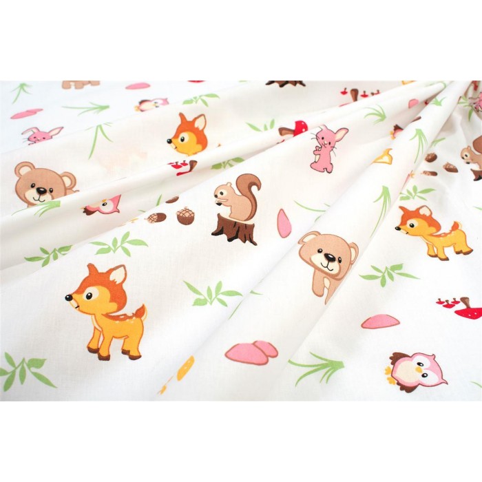 3 Piece Sheet Set Bebe Forest Animals White-Pink
