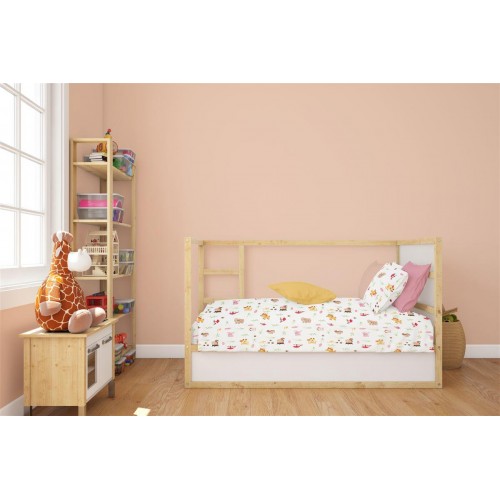 3 Piece Sheet Set Bebe Forest Animals White-Pink