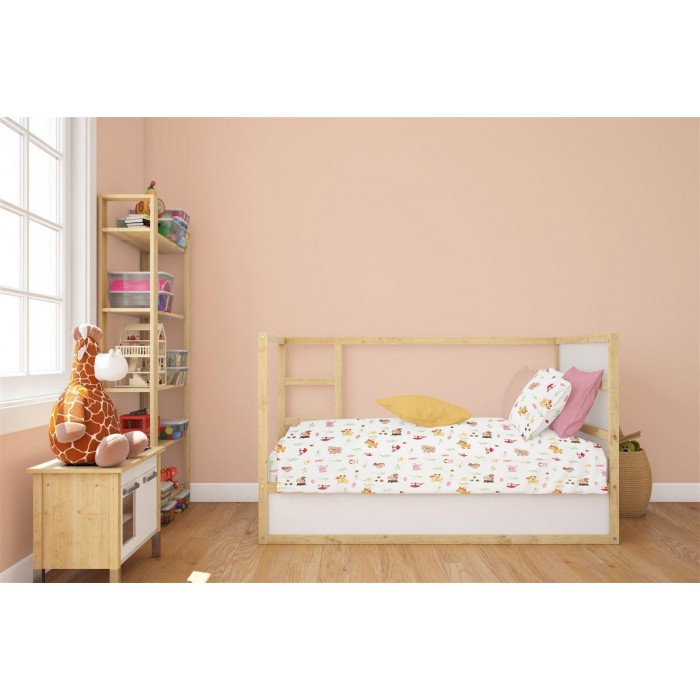 3 Piece Sheet Set Bebe Forest Animals White-Pink