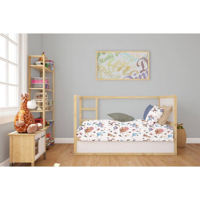 3 Piece Sheet Set Bebe Dinosaur White-Blue