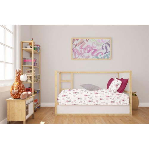 Σετ Σεντόνια Εμπριμέ 3 Τεμ Bebe Cloudy Bear White-Pink