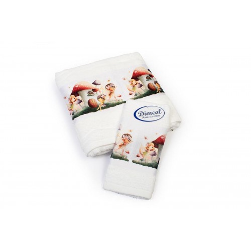 Set of 2 Fairies Towels White