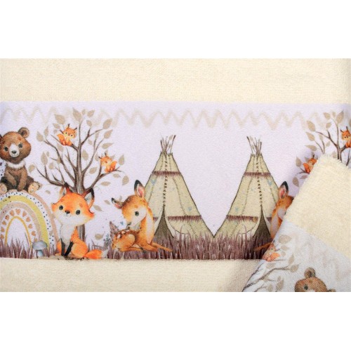 Set of 2 Pcs Towels Forest Animals Ecru