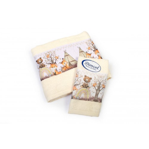 Set of 2 Pcs Towels Forest Animals Ecru