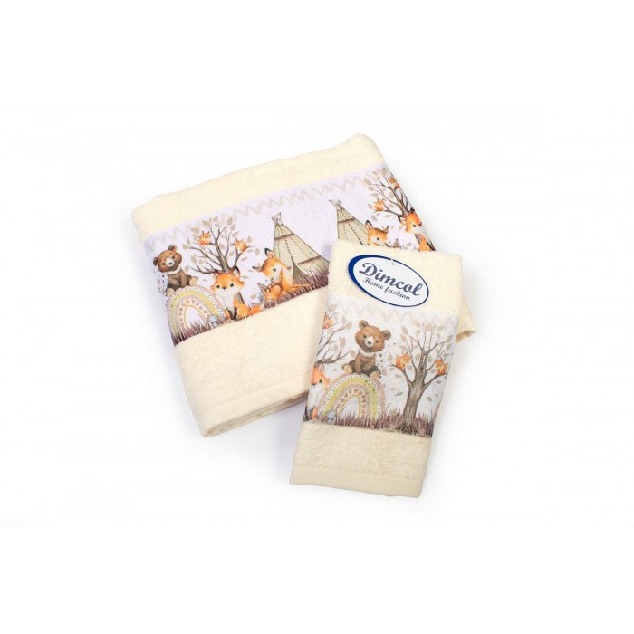 Set of 2 Pcs Towels Forest Animals Ecru