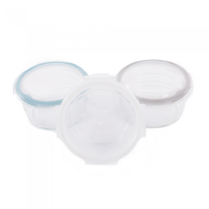 Set of Glass Storage Containers 3Pcs White-Blue-Grey