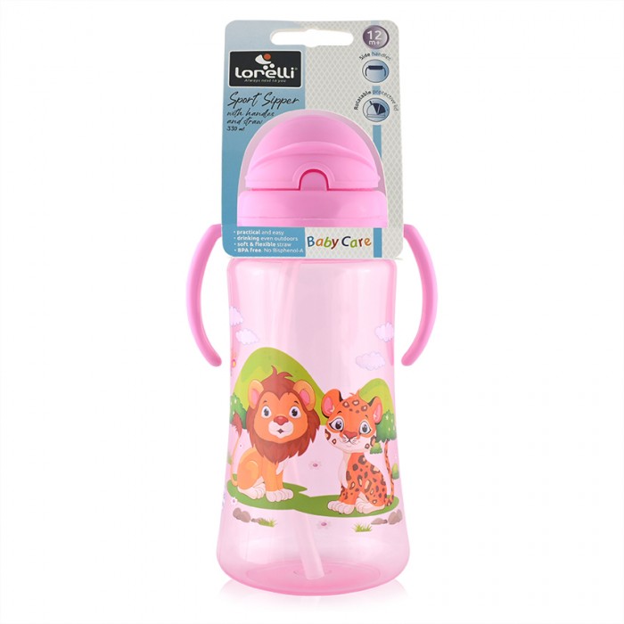 Ποτηράκι Mε Λαβές Kαι Καλαμάκι Pink 330ml