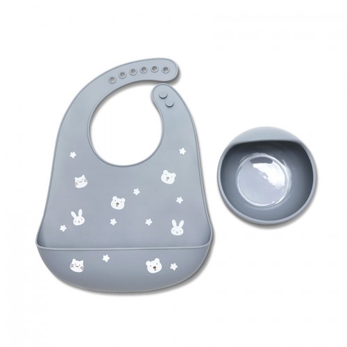 Silicone Feeding Set 2 Pcs Natural Grey